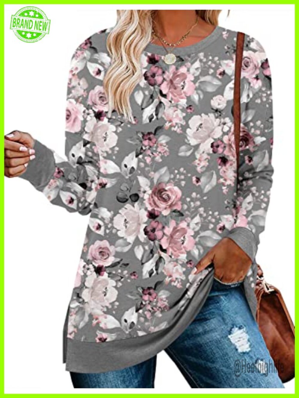 Lightweight Sweatshirt Long Sleeve Tunic Top Drop Shoulder